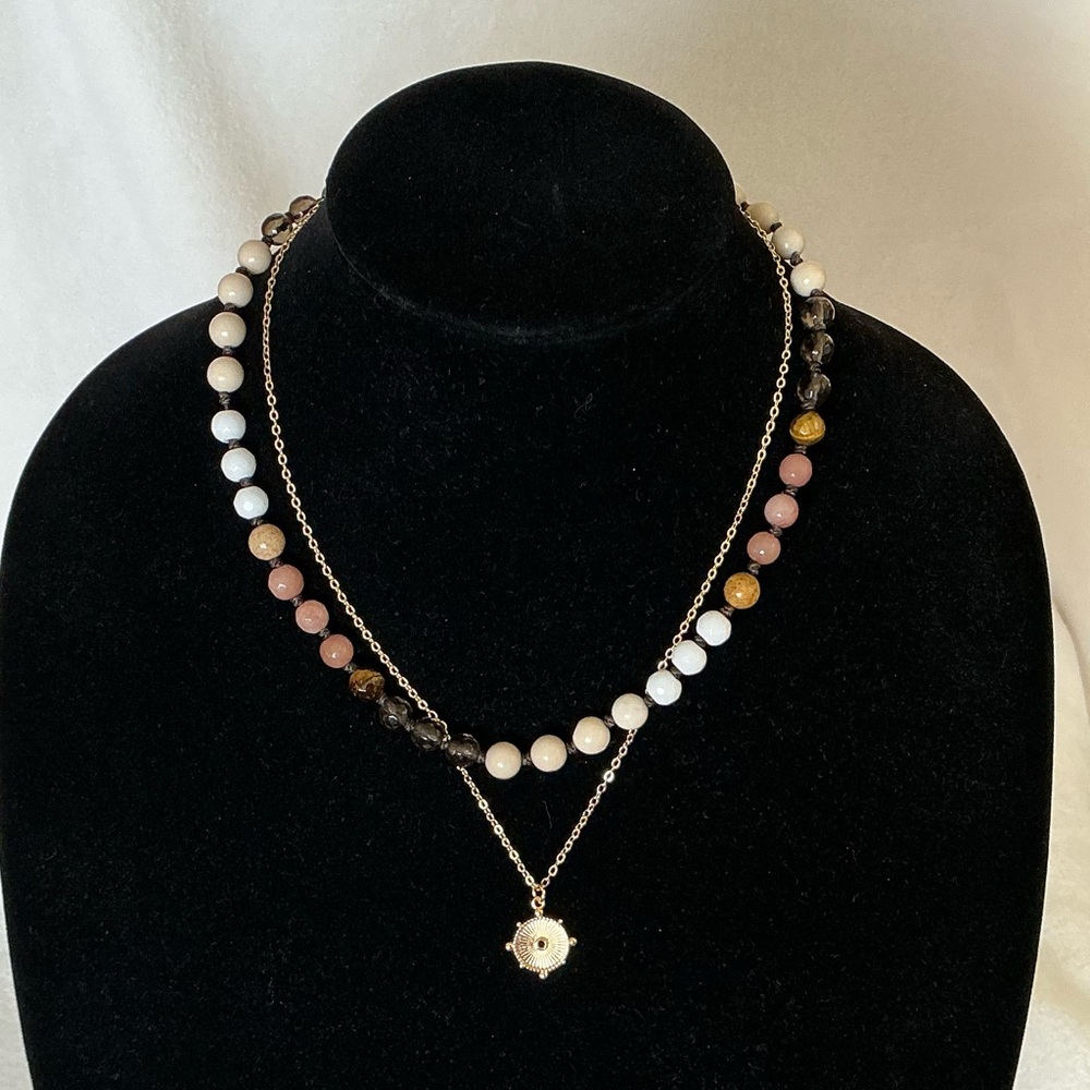 PANACEA Two Row Bead & Pendant Chain Necklace